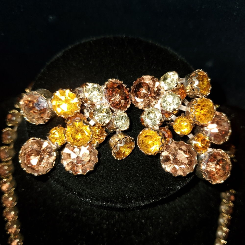 Showstopper Rhinestone Demi-parure Reverse Ombre Topaz Yellow Huge Fall Bling - Picture 3 of 14